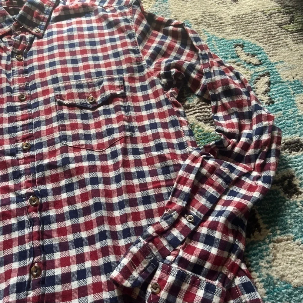 Red white and blue J. Crew plaid button down shirt